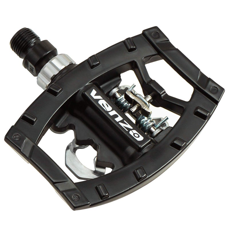 Venzo Dual Function Platform Multi-Use Compatible with Shimano SPD Mountain Bike Bicycle Sealed Clipless Pedals - Dual Platform Multi-Purpose - Great for Touring, Road, Trekking Bikes - Black - Image 1